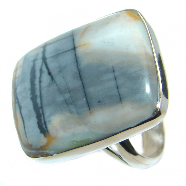 Classy Brown Picasso Jasper Sterling Silver Ring s. 7 adjustable
