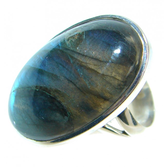 Blue Fire Labradorite Gold plated over Sterling Silver handmade ring size 7 adjustable