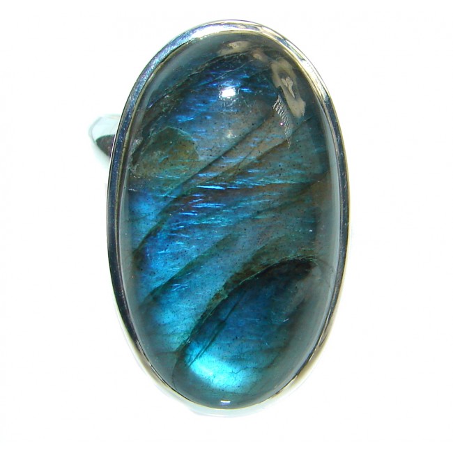 Blue Fire Labradorite Gold plated over Sterling Silver handmade ring size 7 adjustable