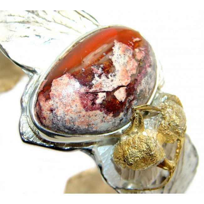 Rust Design Rough Finish Sterling Silver Mexican Opal handmade Bracelet / Cuff