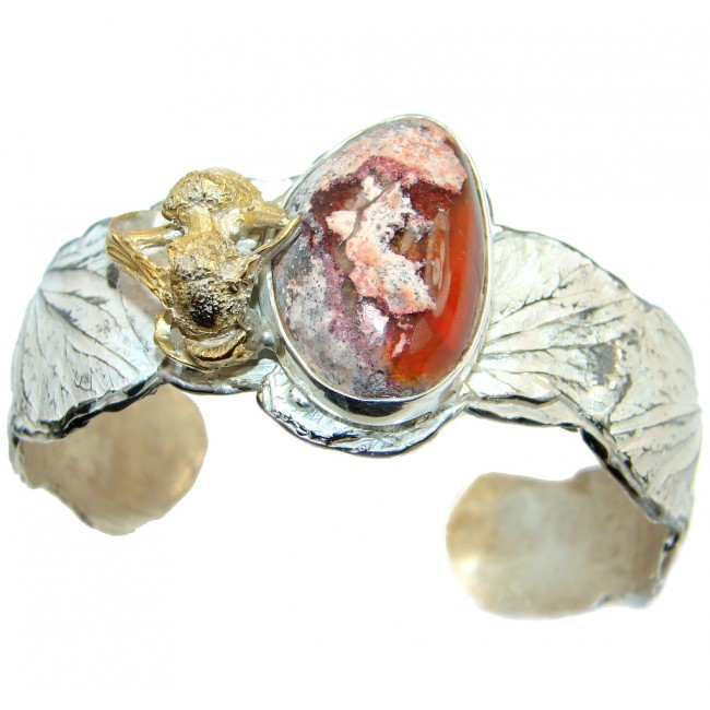 Rust Design Rough Finish Sterling Silver Mexican Opal handmade Bracelet / Cuff