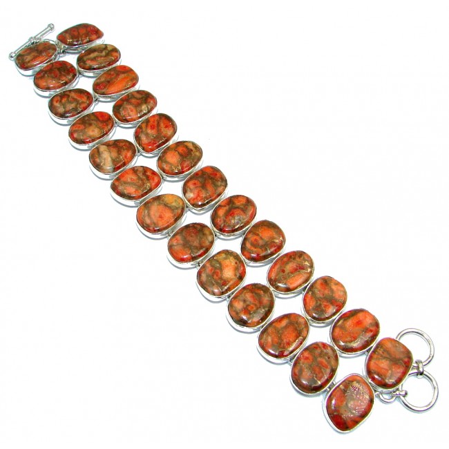Large Orange Turquoise with copper vains Sterling Silver handmade Bracelet