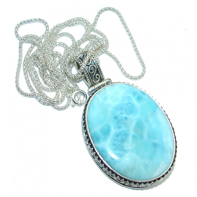 Great 32 inches long Masterpiece Natural Blue Larimar Sterling Silver handmade necklace