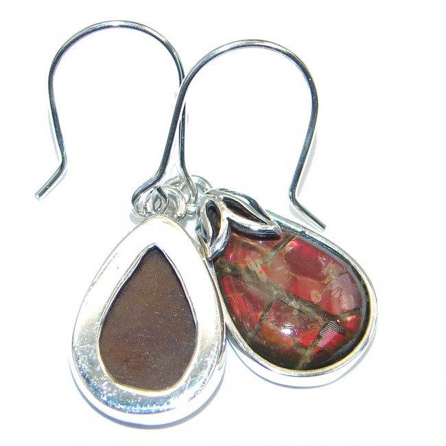 Red Aura AAA+ Fire Ammolite hammered Sterling Silver handmade earrings
