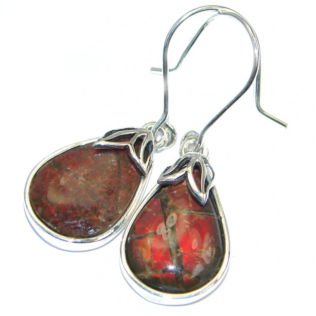 Red Aura AAA+ Fire Ammolite hammered Sterling Silver handmade earrings