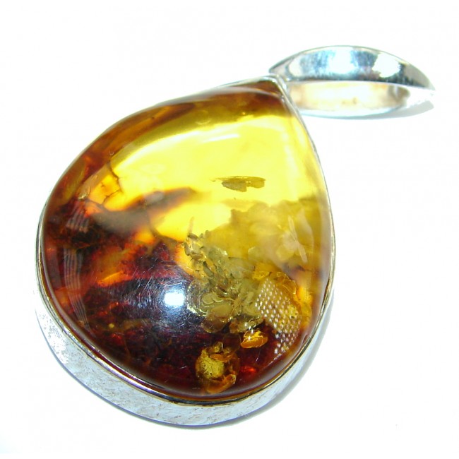 Incredible Natural Baltic Amber Sterling Silver handcrafted Pendant