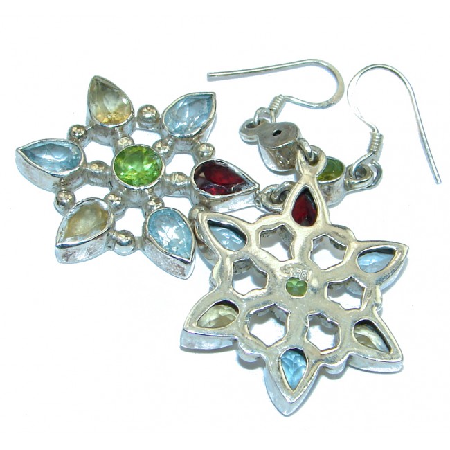 Flowers Genuine Multigem Sterling Silver handmade earrings