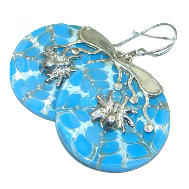 Simple Spiders Blue Shell Sterling Silver handmade earrings