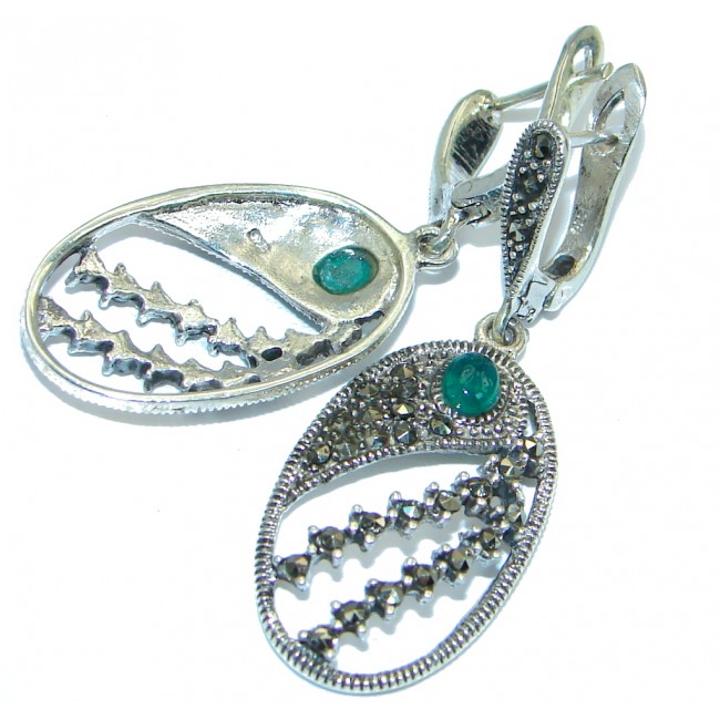 Romantic Genuine Agate Marcasite Sterling Silver handmade Earrings