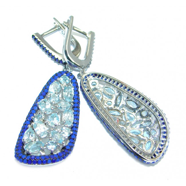 Perfect genuine Swiss Blue Topaz Lapis Lazuli Sterling Silver handmade earrings