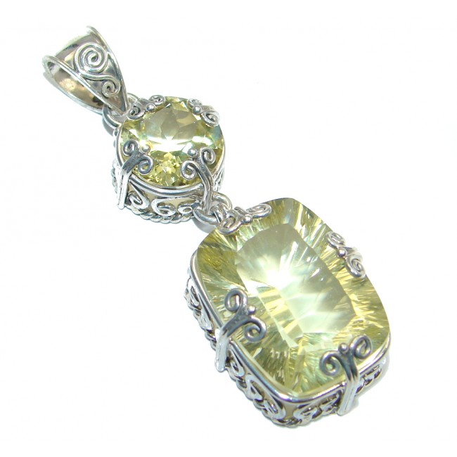 Oriental Design Yellow Topaz Sterling Silver handcrafted pendant
