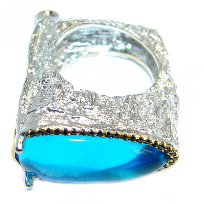 Huge Caribbean Sea Blue Topaz Gold Plated Sterling Silver Cocktail Ring s. 7