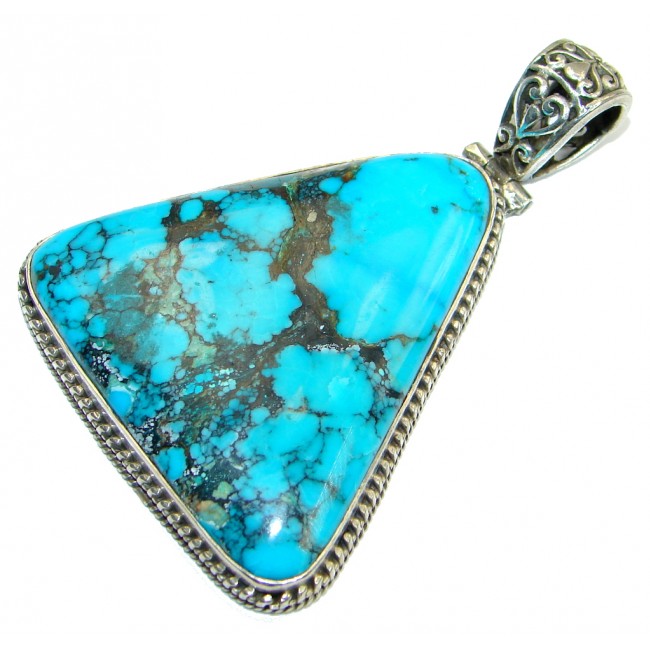 Huge 32 grams Authentic Beauty Turquoise with Black Web Sterling Silver handmade Pendant