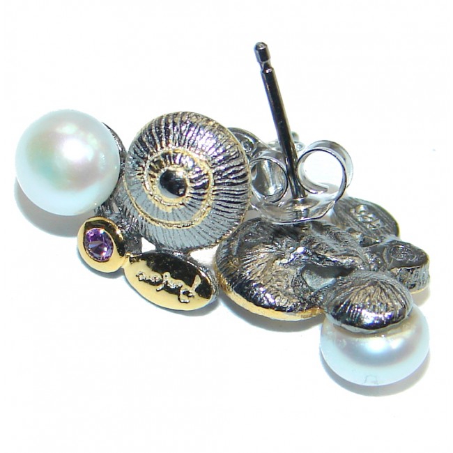 Classic Beauty fresh water Pearl Amethyst Sterling Silver handmade earrings