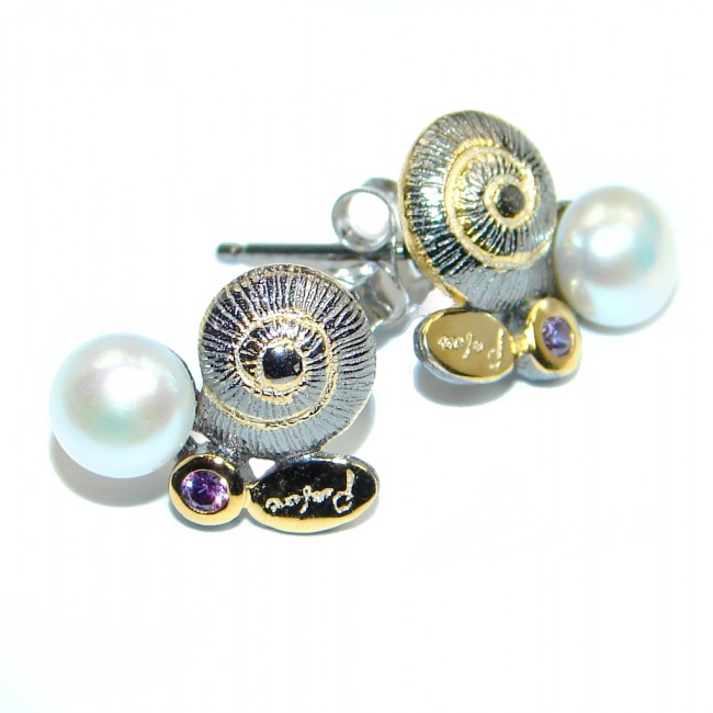 Classic Beauty fresh water Pearl Amethyst Sterling Silver handmade earrings