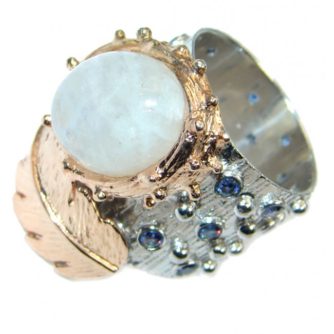 Fine Art Fire Moonstone Sapphire Gold plated over Sterling Silver handmade ring size 8