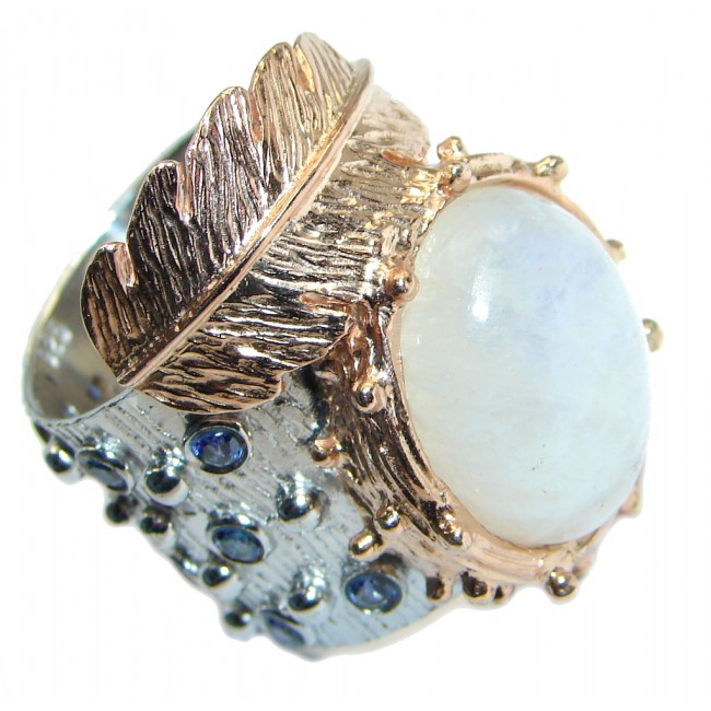 Fine Art Fire Moonstone Sapphire Gold plated over Sterling Silver handmade ring size 8