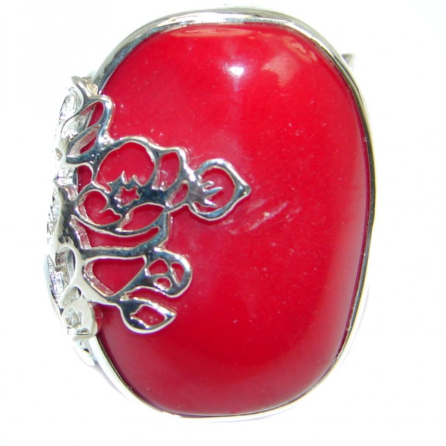 Gorgeous natural Fossilized Coral Sterling Silver ring s. 7 adjustable
