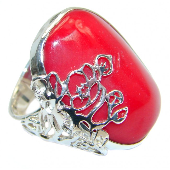 Gorgeous natural Fossilized Coral Sterling Silver ring s. 7 adjustable