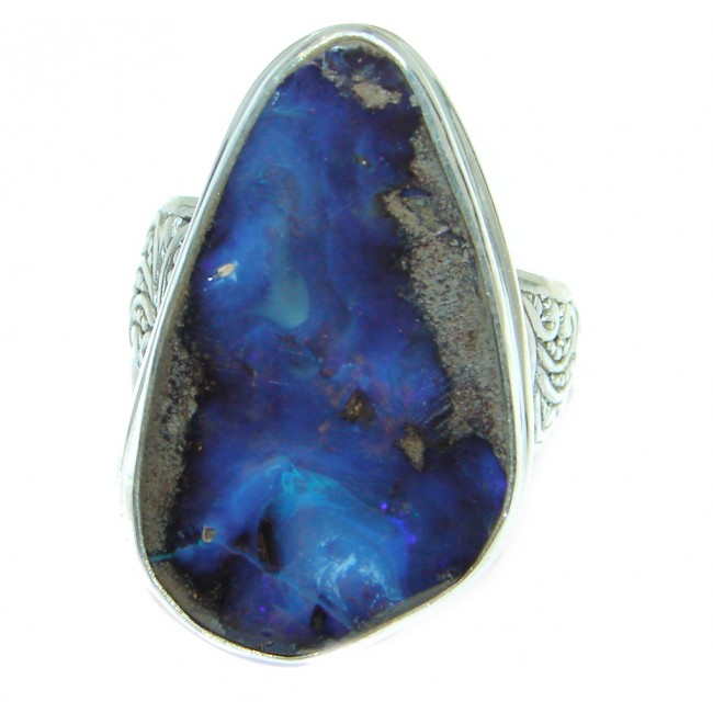Jumbo Classic Boulder Opal Sterling Silver handcrafted ring size 7