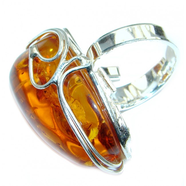 Genuine Baltic Polish Amber Sterling Silver handmade Ring size 7 adjustable