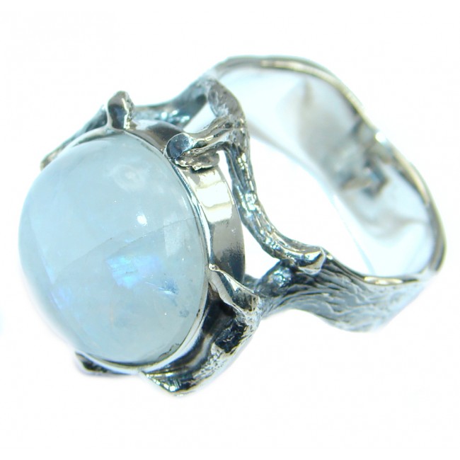 Fire Moonstone Oxidized Sterling Silver handmade ring size 9
