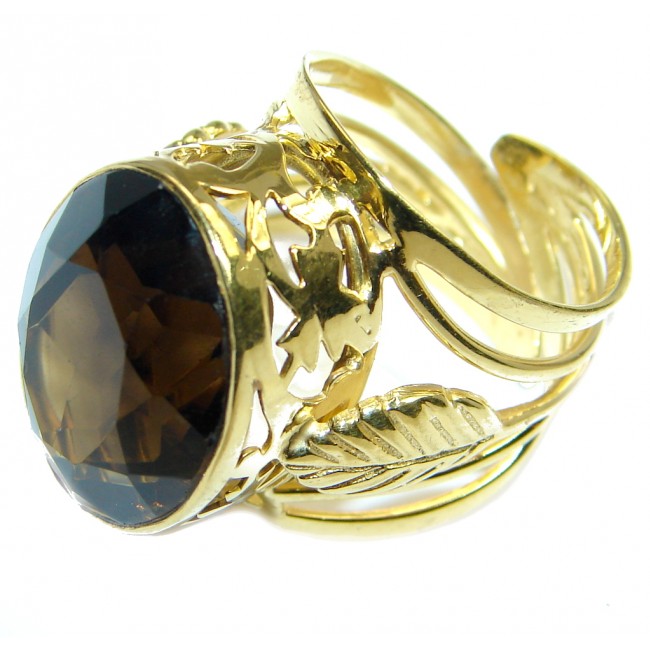 Amazing Genuine Smoky Topaz Gold plated over Sterling Silver ring size 7 adjustable