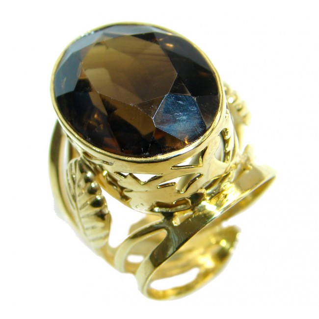 Amazing Genuine Smoky Topaz Gold plated over Sterling Silver ring size 7 adjustable