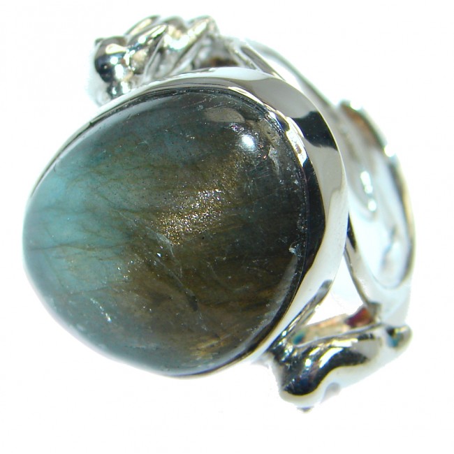 Blue Fire Labradorite Gold plated over Sterling Silver handmade ring size 9 adjustable