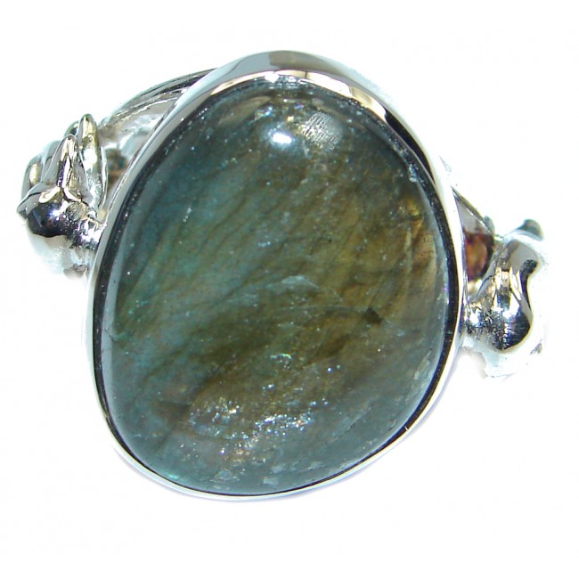 Blue Fire Labradorite Gold plated over Sterling Silver handmade ring size 9 adjustable