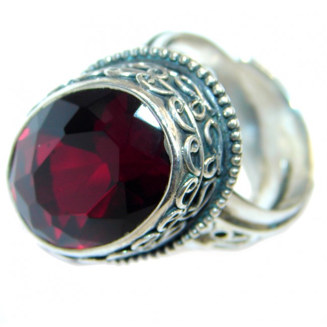 Ultra Fancy Red Cubic Zirconia Sterling Silver Cocktail ring s. 7 adjustable