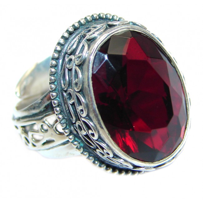 Ultra Fancy Red Cubic Zirconia Sterling Silver Cocktail ring s. 7 adjustable