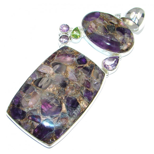 Amazing Crushed Amethyst woth copper vail Sterling Silver handmade Pendant
