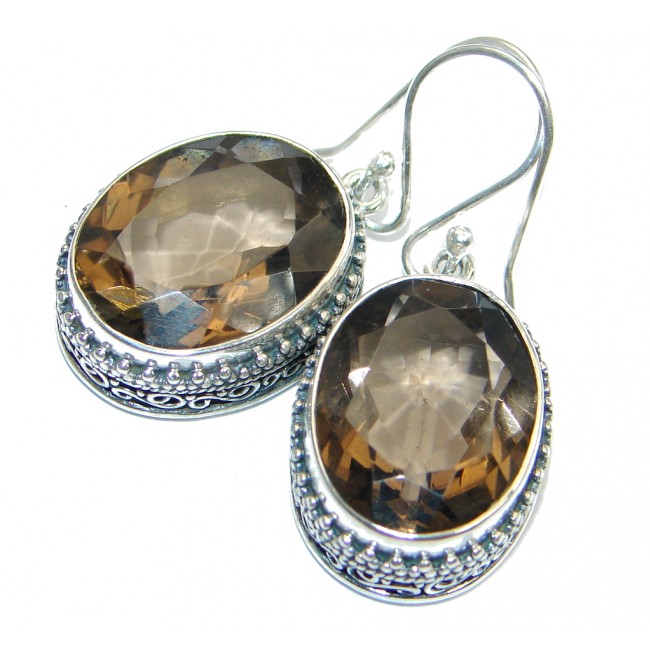 Excellent Silver work Smoky Topaz Sterling Silver handmade earrings