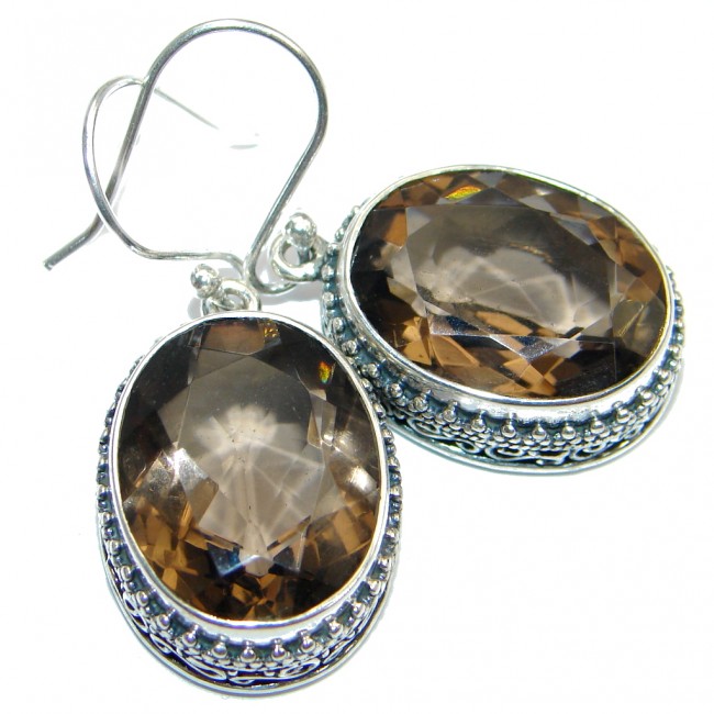 Excellent Silver work Smoky Topaz Sterling Silver handmade earrings