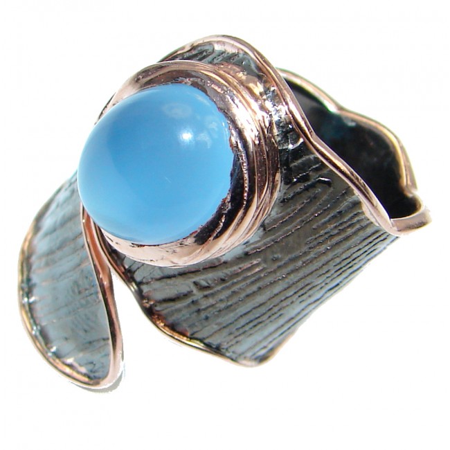 Genuine Chalcedony Agate Gold Rhodium plated over Sterling Silver ring s. 7 adjustable