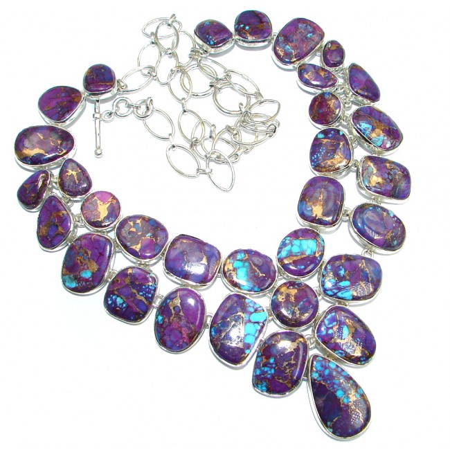 CHic Boho Style Purple Copper Turquoise Sterling Silver handmade necklace