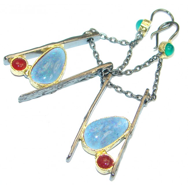 Abstract Design Doublet Opal Sterling Silver handmade earrings