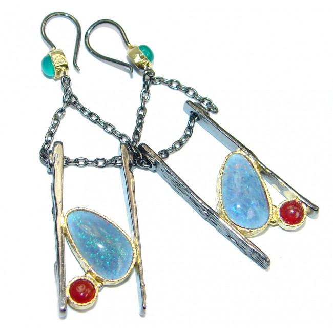 Abstract Design Doublet Opal Sterling Silver handmade earrings