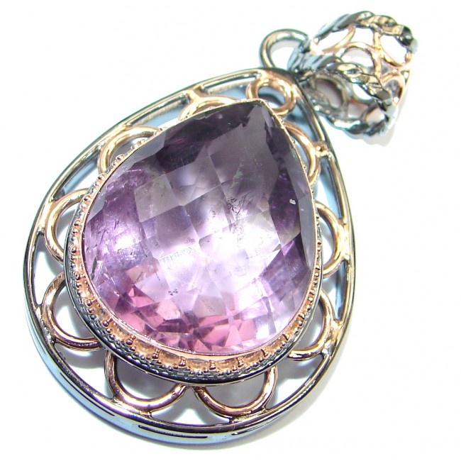 Authentic Beauty Amethyst Rose Gold Rhodium over Sterling Silver handmade Pendant