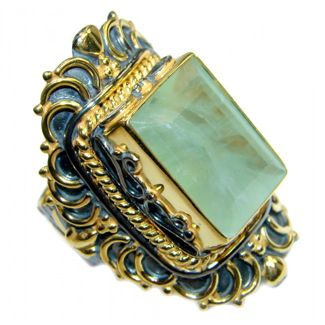 Jumbo Natural Prehnite Gold plated over 925 Sterling Silver Cocktail Ring Size 7 adjustable