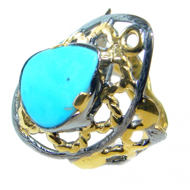 Sleeping Beauty Turquoise Gold Rhodium plated over Sterling Silver Ring size 8