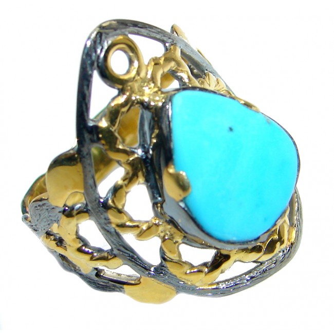 Sleeping Beauty Turquoise Gold Rhodium plated over Sterling Silver Ring size 8