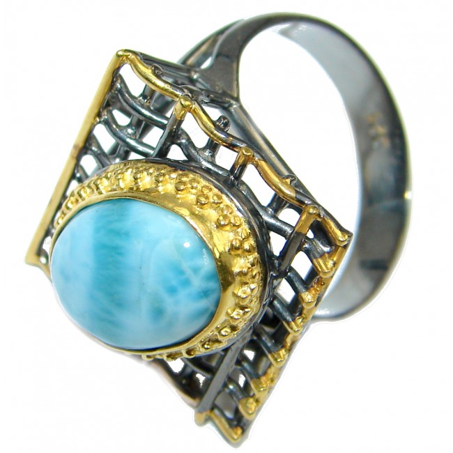 Blue Larimar Gold Rhodium plated over Sterling Silver Ring s. 8 adjustable
