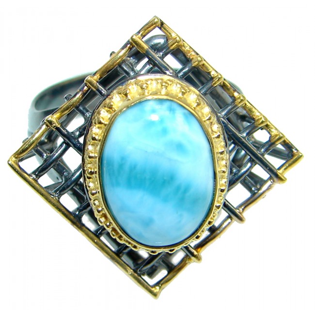 Blue Larimar Gold Rhodium plated over Sterling Silver Ring s. 8 adjustable