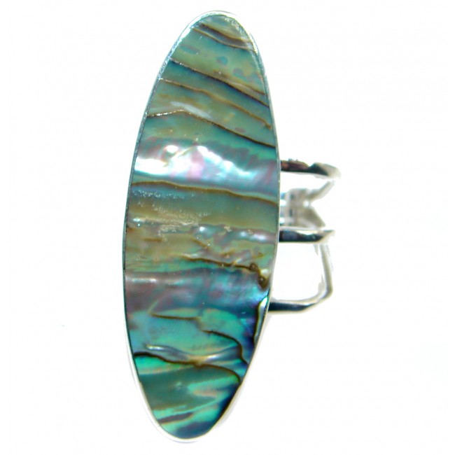 Huge Modern Boho Chic Rainbow Abalone Sterling Silver ring s. 7 1/2