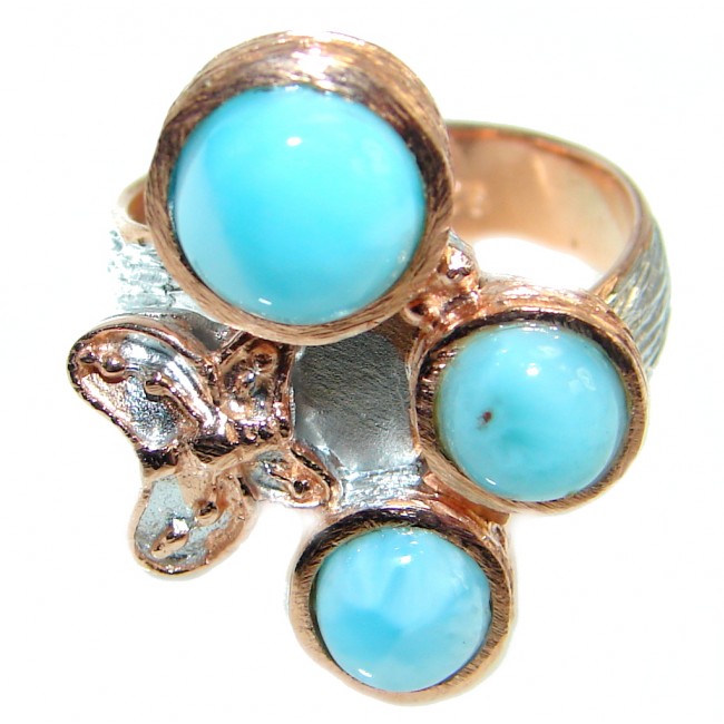 Blue Larimar Gold Rhodium plated over Sterling Silver Ring s. 7 adjustable