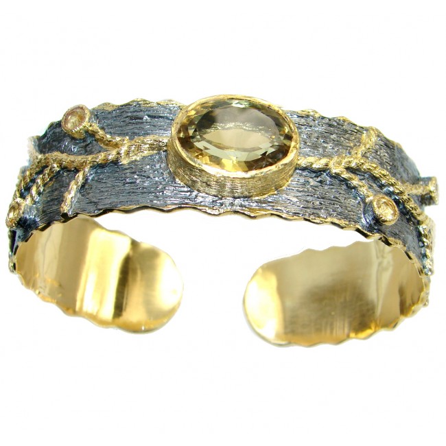 Chunky Genuine Citrine Gold Rhodium plated over Sterling Silver handmade Bracelet