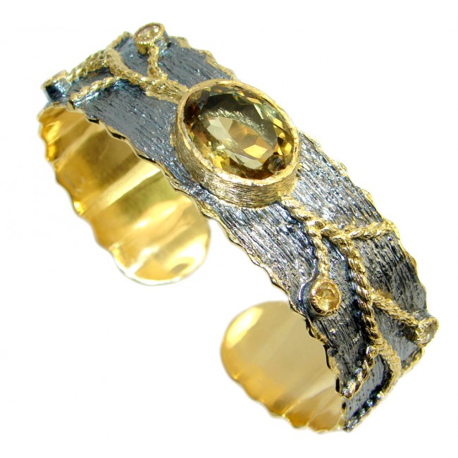 Chunky Genuine Citrine Gold Rhodium plated over Sterling Silver handmade Bracelet