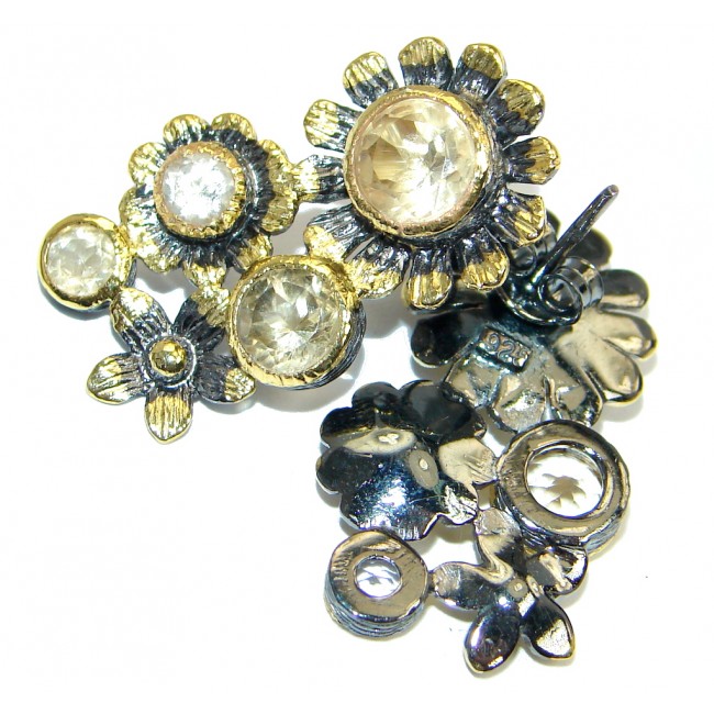 Stylish genuine Citrine Sterling Silver handmade stud earrings